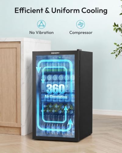 EUHOMY 128 Can Mini Fridge, Beverage Refrigerator with Glass Door, Black - Image 4