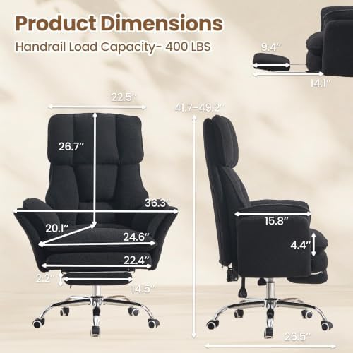 Big and Tall Office Chair with Flip Arms and Footrest, Teddy Criss Cross Legged Home Office Desk Chair with Pet Seat, Comfy Reclining Computer Gaming Chair, Black - Image 2
