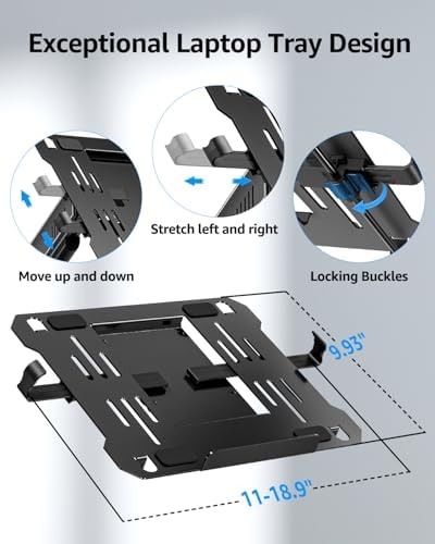 MOUNTUP Laptop Wall Mount, Adjustable Laptop Mount for Max 17" Notebook or Max 32" Monitor, Wall Mount Laptop Holder Holds 4.4-22lbs, 2-in-1 Laptop Arm with Ventilated Tray - Image 6