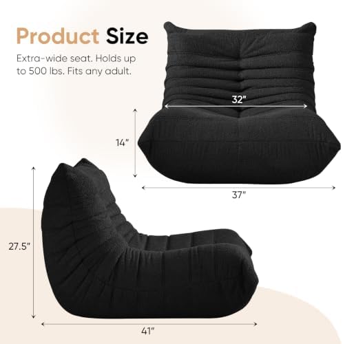 Adults Bean Bag Chairs Togo Couch Comfy Lazy Floor Sofa, Black,1 Seater - Image 2