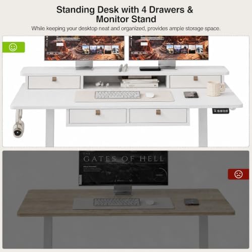 Grandder Electric Standing Desk with Four Drawers, Sit to Stand Up Height Adjustable Desk with Storage Shelf for Home Office, 47 * 28 Inch, Study, Ergonomic Adjustable Computer Desk, White - Image 5