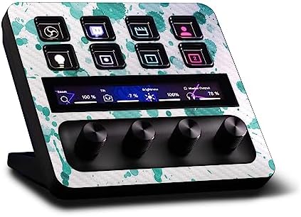 MightySkins Carbon Fiber Skin Compatible with Elgato Stream Deck + - Teal Splatter | Protective, Durable Textured Carbon Fiber Finish | Easy to Apply, Remove, and Change Styles | Made in The USA by MIGHTY+SKINS