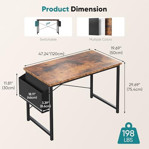 OLIXIS Computer Desk, 47 Inch Gaming Desks for Home Office Small Spaces - Image 3