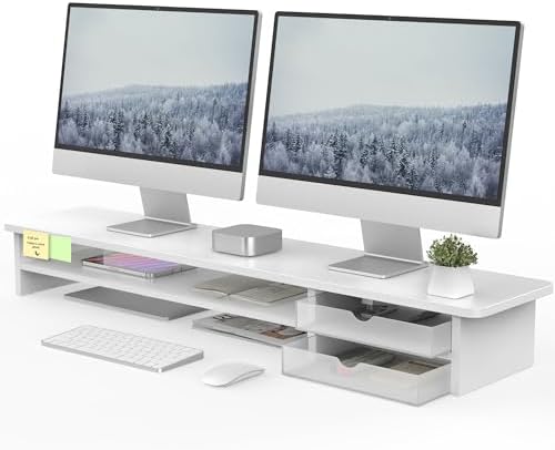 Fenge Monitor Stand, Desk Computer Riser with Frosted Storage Drawer, White by Fenge