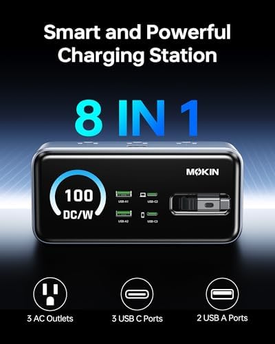 MOKiN 100W Max Charging Station with Retractable Cord, 8-in-1 Power Strip - Image 2