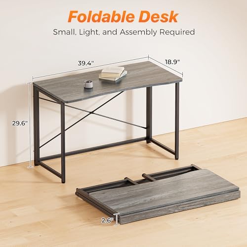 Huuger Folding Desk for Small Spaces, 39.4 Inch Foldable Computer Table - Image 2