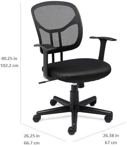 Amazon Basics Breathable Mesh Mid-Back Office Desk Chair with Armrests, Lumbar Support, 360-Degree Swivel, Adjustable-Height, Black - Image 3