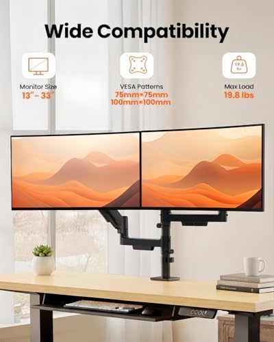 ErGear Dual Monitor Stand, Stacked Monitor Mount for 13-33″ Screens, Up to 19.8 lbs/Arm, Enhanced Stability with Integrated C-Clamp, Upgraded Cable Management, VESA 75x75/100x100mm, Home Office Gaming - Image 2