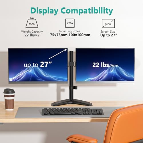 WALI Freestanding Dual Monitor Stand for 13-27 inch Screens, 22 lbs per Arm - Image 2