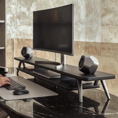 Fenge Dual Monitor Stand Riser, Wooden Desk Shelf with 2-Tier Storage - Image 5