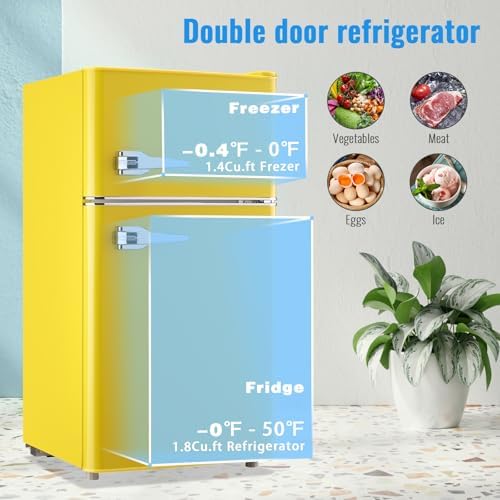 WANAI 3.5 Cu.Ft Retro Mini Fridge with Handle Compact Refrigerator Yellow - Image 4