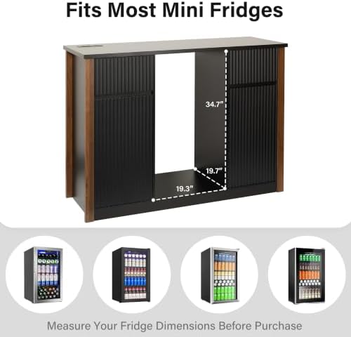 55.1" Coffee Bar Cabinet with Mini Fridge Space, Power Outlet, Black - Image 3
