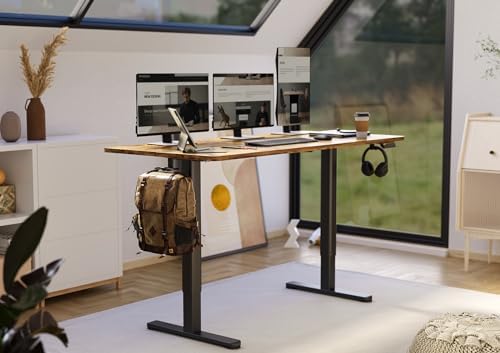 Claiks Electric Height Adjustable Standing Desk, 63x24 Inch, Rustic Brown - Image 2