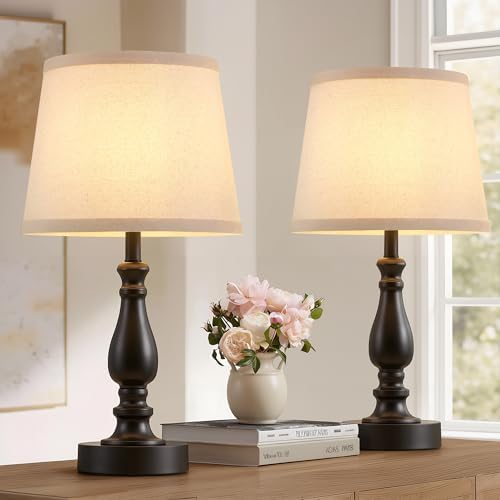 Lamp for Bedroom Set of 2 - 19" Small Bedside Table Lamps with Rotary Swithch - Modern Lamps for Living Room Night stands - Desk Lamps for Home Office End Tables with Fabric Linen shade for Reading by WelcometoEJIAXIN