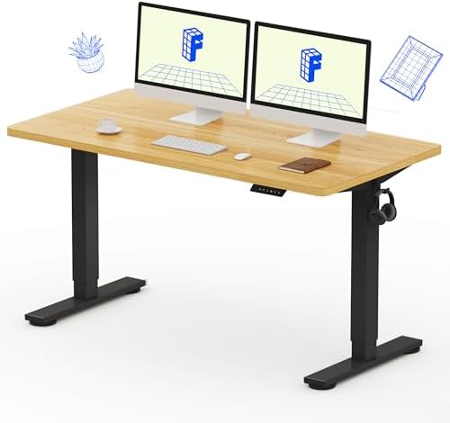 FLEXISPOT EN1 One-Piece Standing Desk, Electric Adjustable with 4 Memory Presets, 176 LBS Capacity, Stable & Quiet, Seamless Desktop for Home Office & Dual Monitors, 55"x28" Maple by Unknown