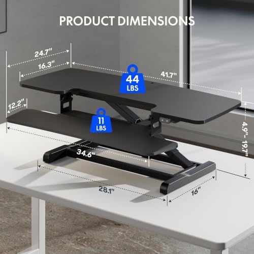 FLEXISPOT 42" Electric Standing Desk Converter, Motorized Sit to Stand Desk Riser, Height Adjustable Desktop Dual Monitor Workstation with Large Keyboard Tray, Black - Image 2