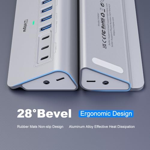 intpw Powered USB Hub 10Gbps, 9-Port USB 3.2/USB C Hub, 65W Power Adapter - Image 5