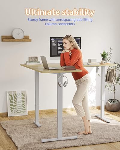 YIHAYO L Shaped Standing Desk Adjustable Height, 63 x 55 Inches Electric Corner Standing Desk, Natural - Image 3