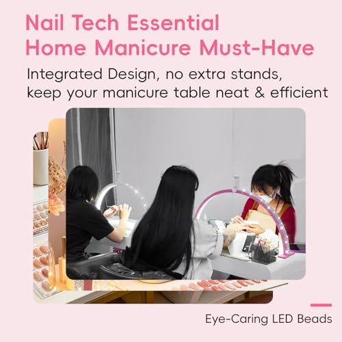 Large 29-inch Half Moon Light for Nail Desk,48W Lamp for Nail Desk with Hand Pillow and Phone Holder, Nail Desk lamp Pink for lash Eyelash Extension,Color Temperature 3000K-6000K (White) - Image 6