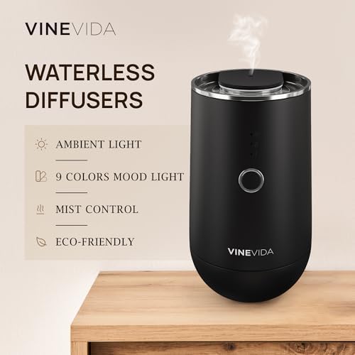 VINEVIDA Waterless Diffuser - Essential Oil Diffuser for Home - Black Scent Diffuser for Home, Battery Operated Aromatherapy Diffuser - Car, Room Fragrance Air Diffuser - Image 2