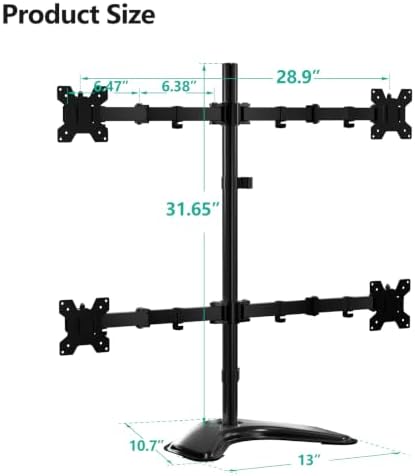 WALI 4 Monitor Stand for 13-27 inch Computer Screens up to 17.6lbs,Adjustable Quad Monitor Mount, Free Standing 4 Monitor Mount Full Motion with Tilt, Rotation, VESA Mount 75/100mm (MF004), Black - Image 4