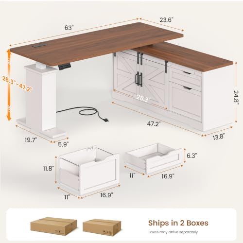 SEDETA Farmhouse L Shaped Executive Standing Desk with Storage Drawers - Image 2