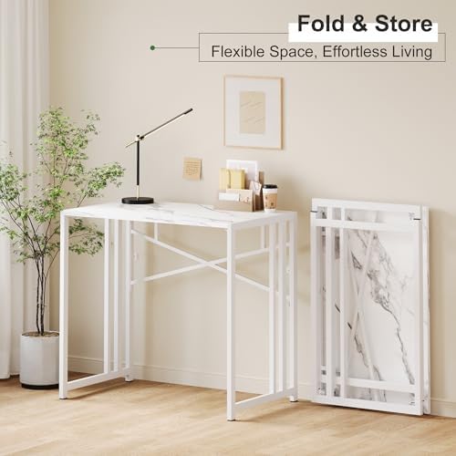 Lutown-Teen 35 inch Folding Small Desk, White Marble - Image 7