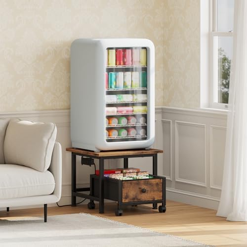 HOOBRO Mini Fridge Stand with Non-Woven Storage Basket and Power Outlet, Mini Fridge Cabinet with Wheels and Adjustable Feet, Mobile Fridge Shelf, for Home, Apartment, Dorm, Rustic Brown FB355UBX01 - Image 4