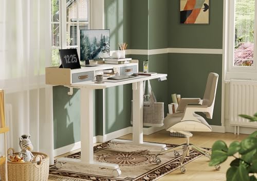Claiks Standing Desk with Drawers & Wheels, 2 Height Shelf 48inch White - Image 2
