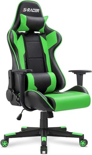 Homall Gaming Chair, Office Chair High Back Computer Chair Leather Desk Chair Racing Executive Ergonomic Adjustable Swivel Task Chair with Headrest and Lumbar Support (Green) by Homall