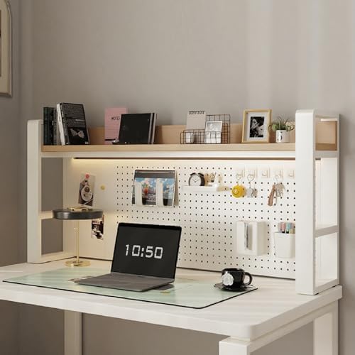 Desk Shelf Organizer for Top of Desk – Desktop Bookshelf with Pegboard & Storage Accessories, Adjustable Hutch for Dorm or Office, Steel Frame Display S White frame + natural wood board 37.4*9.8*26in by Unknown