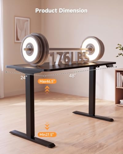 Standing Desk, 48 × 24 Inches Electric Height Adjustable, Home Office - Image 3