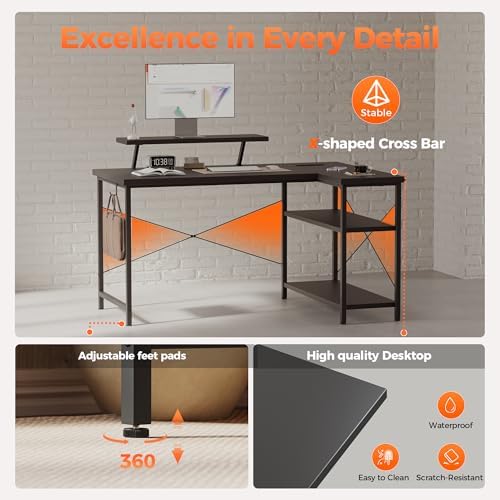 Mericonia 48 in Corner Desk with Monitor Stand, Small L Shaped Gaming Desk - Image 6