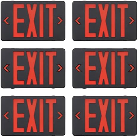 GZRUIYANG Red Exit Sign with Black Housing, LED Emergency Exit Light with Battery Backup, UL Listed, AC 120/277V, Exit Signs with Emergency Lights, Commercial Emergency Lights for Business - 6 Pack by GZRUIYANG