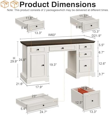 Vipbear 60" Farmhouse Executive Desk with Drawers and Cabinet, Embossed Texture Wood Home Office Desk, Rustic Computer Writing Desk, Workspace for Work Study Writing - Image 2