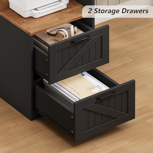 63" Farmhouse L Shaped Desk with Drawers & Printer Shelf for Home Office - Image 5