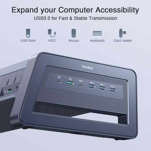 Vaydeer All-in-One Dual Monitor Stand Riser with 2 Drawers, 8USB Ports and Wireless Charging Pad with LED Light Strip for 2 Monitors , Desk Organizer for PC, iMac (Metal, 39.3 inches)-White - Image 5