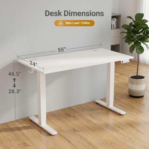 Claiks Electric Standing Desk 55x24 Inch Adjustable Desk, White - Image 3