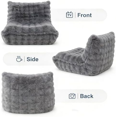 Bean Bag Chairs with Filler Faux Fur Fireside (Light Grey) - Image 2