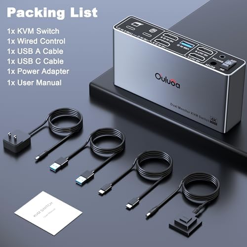 USB C Kvm Switch 2 Monitors 1 Desktop and 1 Laptop, Dual Monitor KVM Switch Docking Station, 4K@60Hz Expand 2 HDMI Displays,USB 3.0x3,USB C x1, PD 100W, Wired Remote and USB Cable Included - Image 4