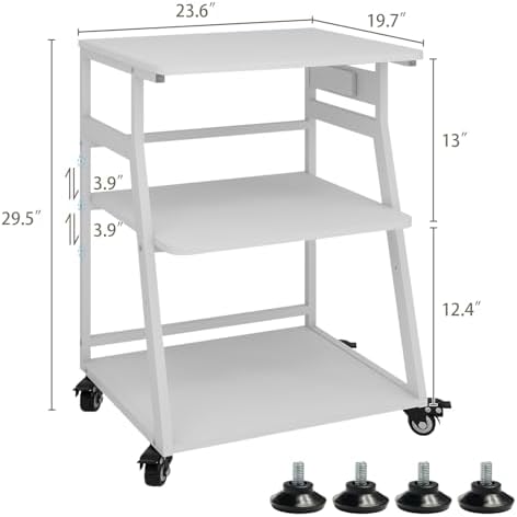 Natwind 3 Tier Large Printer Stand, 24"x20", with Charging Station,White - Image 3