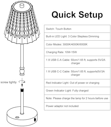 SAIWEYA Cordless Table Lamp Battery Operated Touch Dimming Crystal Lamp - Image 6