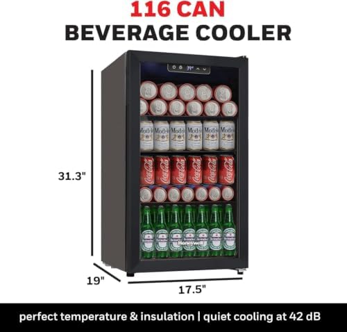 Honeywell Beverage Refrigerator and Cooler, 116 Can Mini Fridge with Glass Door for Soda Beer or Wine for Office or Bar with Adjustable Removable Shelving, Commercial Grade - Image 3