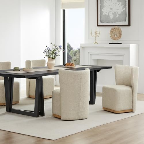 CHITA Upholstered Rolling Dining Chair with Casters Set of 4, Oatmeal by Unknown
