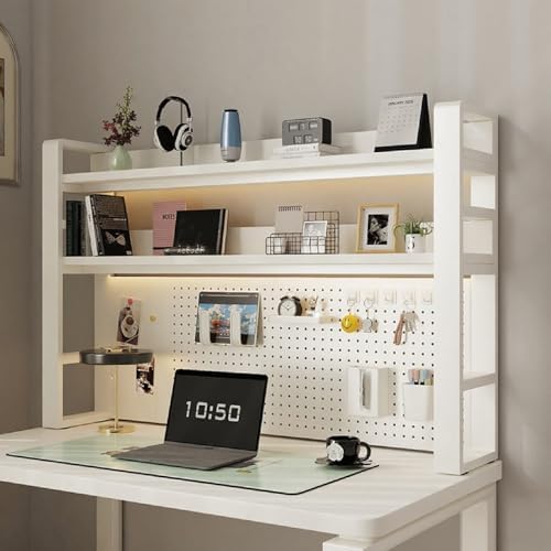 Desk Shelf Organizer for Top of Desk – Desktop Bookshelf with Pegboard & Storage Accessories, Adjustable Hutch for Dorm or Office, Steel Frame Display Shelf, White frame + white board 29.5*9.8*36.6in by Unknown