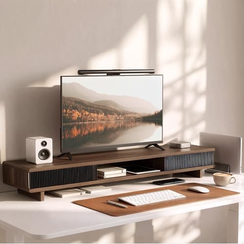 Dual Monitor Stand Riser with Storage Drawer for Desk Organization by UniAbodeDesign