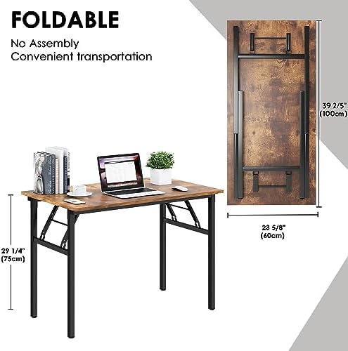 Need Office Computer Desk 39.3 Inch Sturdy Folding Laptop Table Retro - Image 3