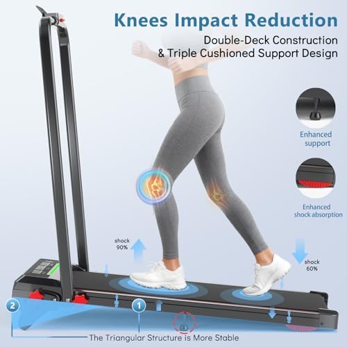 Walking Pad Treadmill with Incline and Handle Bar, 3 in 1 Foldable Treadmills for Home Office, 365lbs Portable Compact Under Desk Treadmill with App, Remote Control and LED Display - Image 6