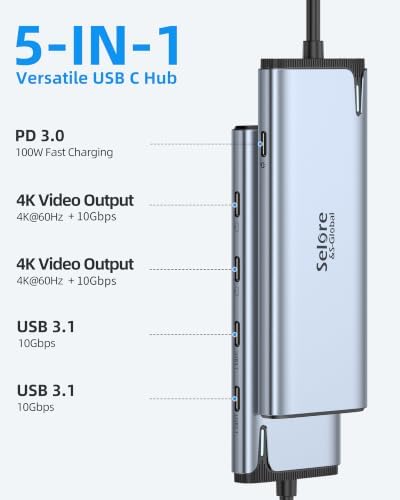 USB-C Splitter with 4K@60Hz Video USB-C Hub Dual Monitor with DP Alt Mode - Image 2