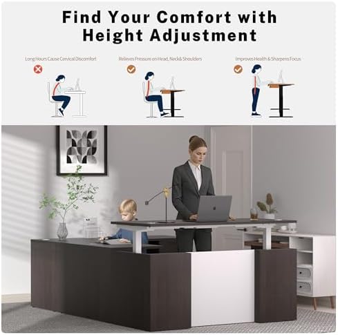 Adjustable Height Executive Standing Desk | Dual Motor Electric Sit-Stand Workstation with 4 Memory Handsetctric Sit-Stand Desk with Lockable Storage (1, U-Shape- Khalba Oak) - Image 5